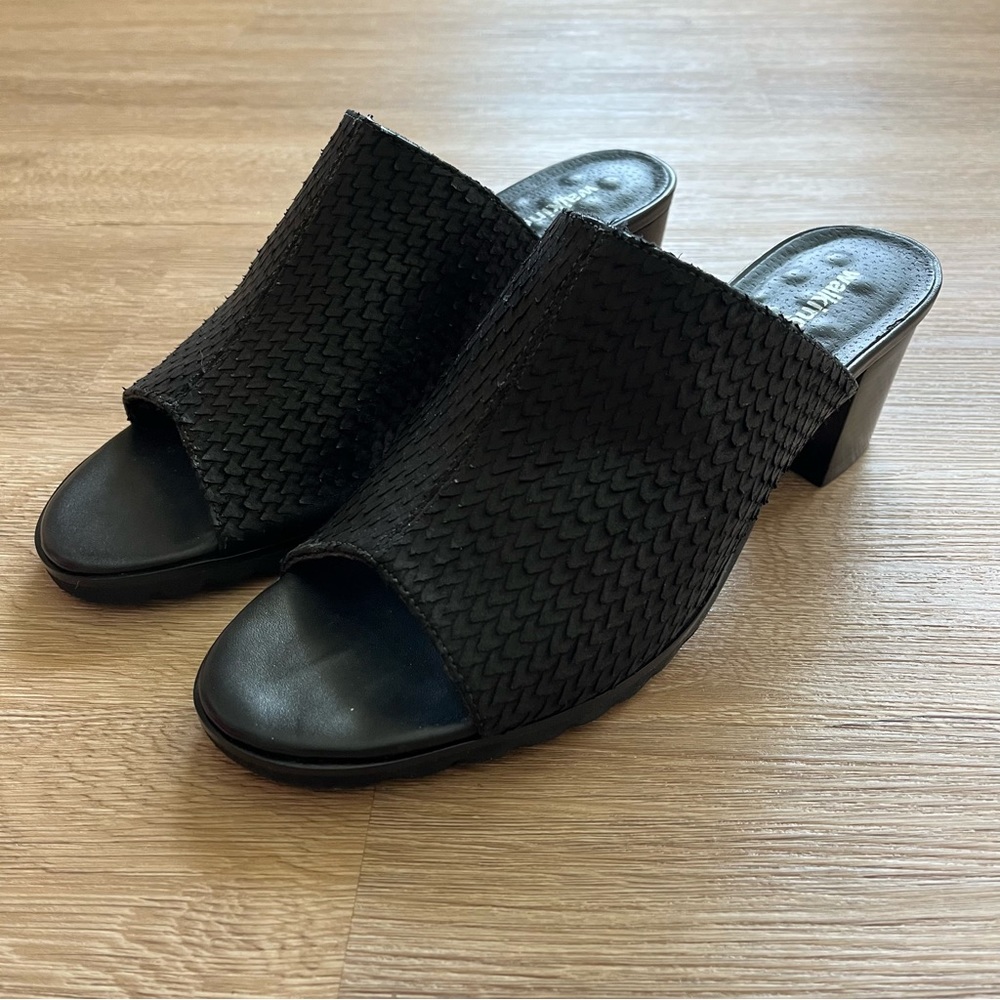 Walking Cradles Black Woven Leather Open-Toe Mules